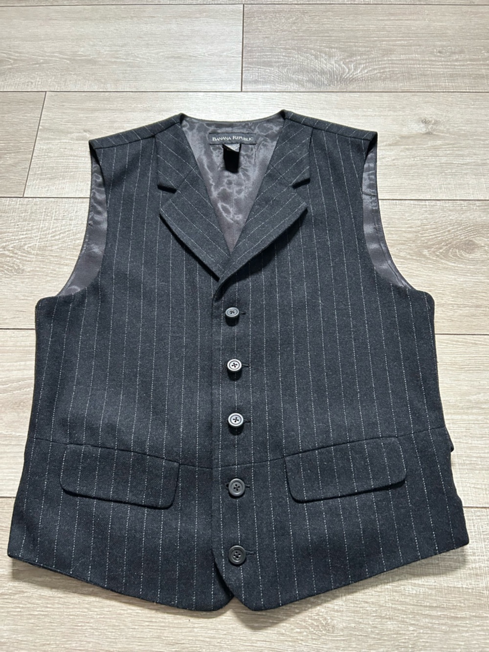 Banana Republic Women’s Black Pinstripe Vest with Notch Lapel